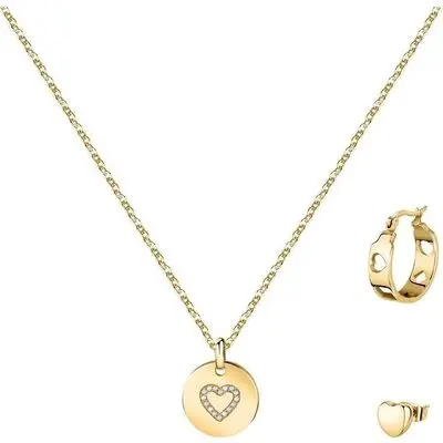 La Petite Story Gold Tone Steel Necklace And Earrings Special Set With White Zircon LPS20ASD02 For Women