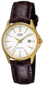 Casio Collection Lady Date Leather - White. Gold Indexes (LTP-1183Q-7ADF) Women's Watch