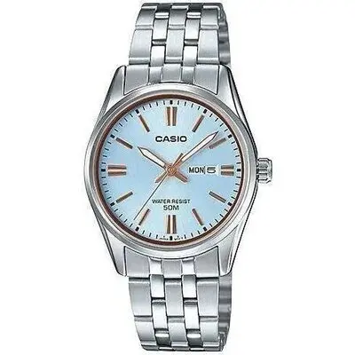 Casio Collection Lady Day & Date - Light Blue. Bronze Indexes (LTP-1335D-2AVDF) Women WATCHES