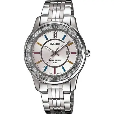Casio Collection Lady Date Glitter Bezel - White (LTP-1358D-7AVDF) Women WATCHES