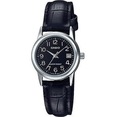 Casio Collection Lady date silver, leather - black (ltp-v002l-1budf) Women's Watch