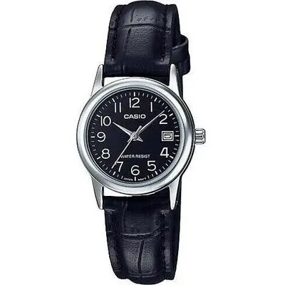 Casio Collection Lady date silver, leather - black (ltp-v002l-1budf) Women's Watch