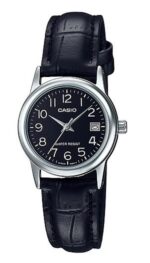 Casio Collection Lady Date Silver. Leather - Black (LTP-V002L-1BUDF) Women's Watch
