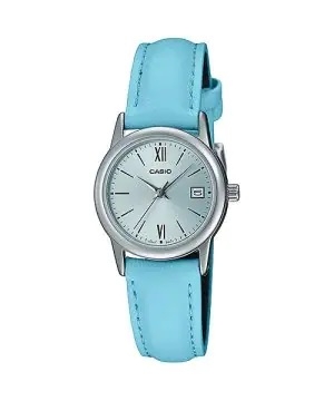 Casio Collection Lady Date Silver. Leather - Light Blue (LTP-V002L-2B3UDF) Women's Watch