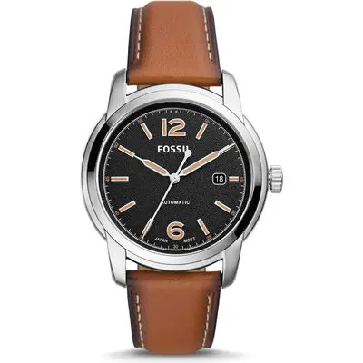 Fossil Heritage Luggage Leather Strap Black Dial Automatic ME3233 Men's Watch