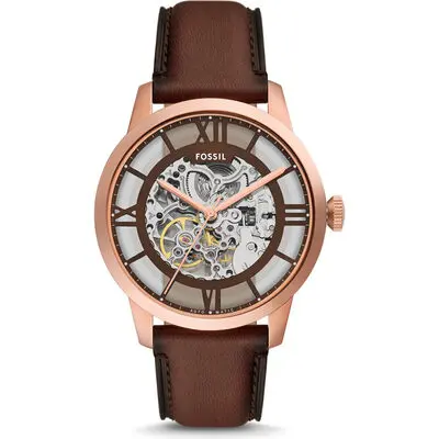 Fossil Townsman Leather Strap Brown Skeleton Dial Automatic ME3259 Men's Watch