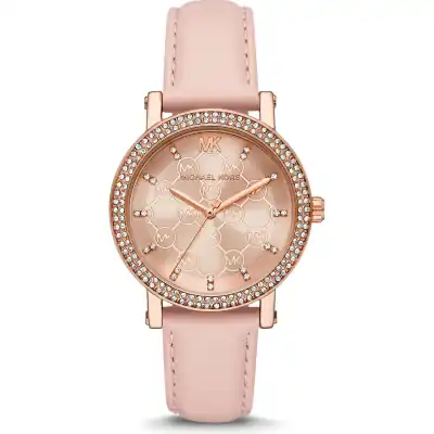 Michael Kors Corey Women’s Rose Gold-Tone Watch | 38mm Rose Gold Dial with Pavé Crystal Bezel and Blush Pink Leather Strap (MK2987)