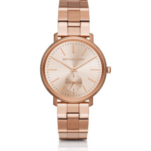 Michael Kors Jaryn Women’s Rose Gold-Tone Watch | 38mm Rose Gold Sunray Dial with Slim Stainless Steel Bracelet and Sub-Second Eye (MK3501)