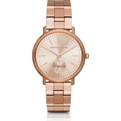 Michael Kors Jaryn Women’s Rose Gold-Tone Watch | 38mm Rose Gold Sunray Dial with Slim Stainless Steel Bracelet and Sub-Second Eye (MK3501)