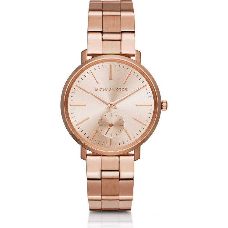 Michael Kors Jaryn Women’s Rose Gold-Tone Watch | 38mm Rose Gold Sunray Dial with Slim Stainless Steel Bracelet and Sub-Second Eye (MK3501)