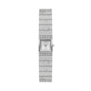 Michael Kors Mini Darrington Women’s Silver-Tone Watch | Pavé Crystal Square Case & Jewellery Bracelet (MK4886)