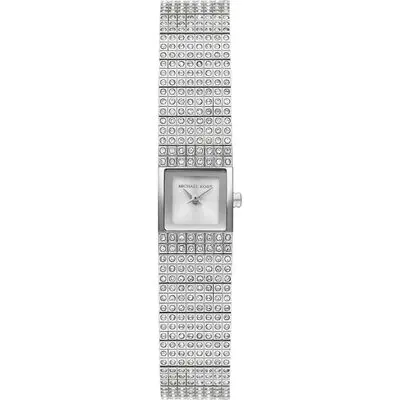 Michael Kors Mini Darrington Women’s Silver-Tone Watch | Pavé Crystal Square Case & Jewellery Bracelet (MK4886)
