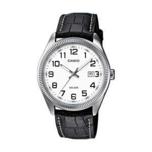 Casio Collection Date.  Leather - White. Numbers (MTP-1302PL-7BVEF) Men's Watch