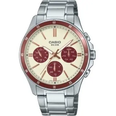 Casio Collection Multifunction Calendar - Champagne & Bordeaux (MTP-1374D-5A2VDF) Men WATCHES