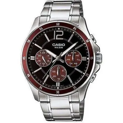 Casio Collection Multifunction Calendar - Black & Bordeaux (MTP-1374D-5AVDF) Men WATCHES