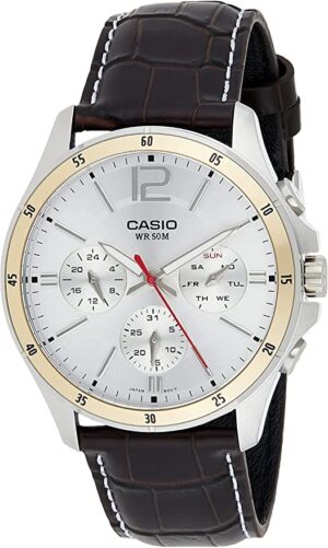Casio Collection Multifunction Calendar. Leather - Silver (MTP-1374L-7AVDF) Men's Watch