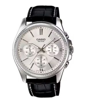 Casio Day Date Multifunction.  Leather - White (MTP-1375L-7AVDF) Men's Watch