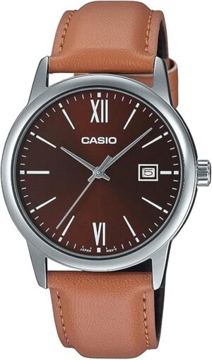 Casio Maroon Dial Stainless Steel Analog Quartz MTP-V002L-5B3 MTPV002L-5 Men's Watch