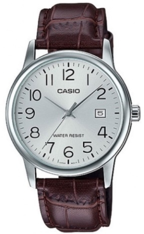 Casio Collection Date. Leather - Silver (MTP-V002L-7B2UDF) Men's Watch