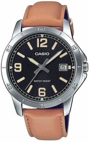 Casio Collection Casual Date.  Leather - Black (MTP-V004L-1B2UDF) Men's Watch