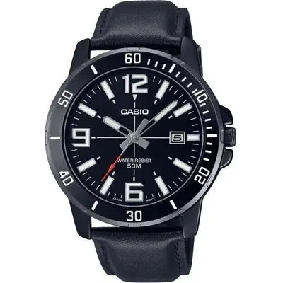 Casio Sport Collection Diver 50m Leather - Full Black (MTP-VD01BL-1BVUDF) Men WATCHES