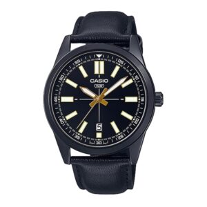 Casio Collection Casual Date - Leather. Full Black (MTP-VD02BL-1EUDF) Men's Watch