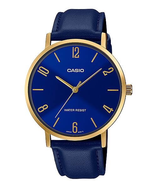 Casio Collection Minimal. Leather - Blue (MTP-VT01GL-2B2UDF) Men's Watch