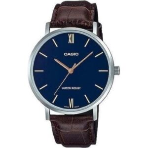 Casio Collection minimal, leather - blue (mtp-vt01l-2budf) Men's Watch