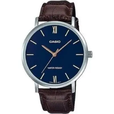 Casio Collection minimal, leather - blue (mtp-vt01l-2budf) Men's Watch