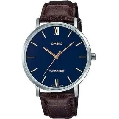 Casio Collection Minimal. Leather - Blue (MTP-VT01L-2BUDF) Men's Watch