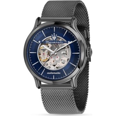 Maserati Epoca Stainless Steel Mesh Bracelet Blue Skeleton Dial Automatic R8823118012 100M Men's Watch