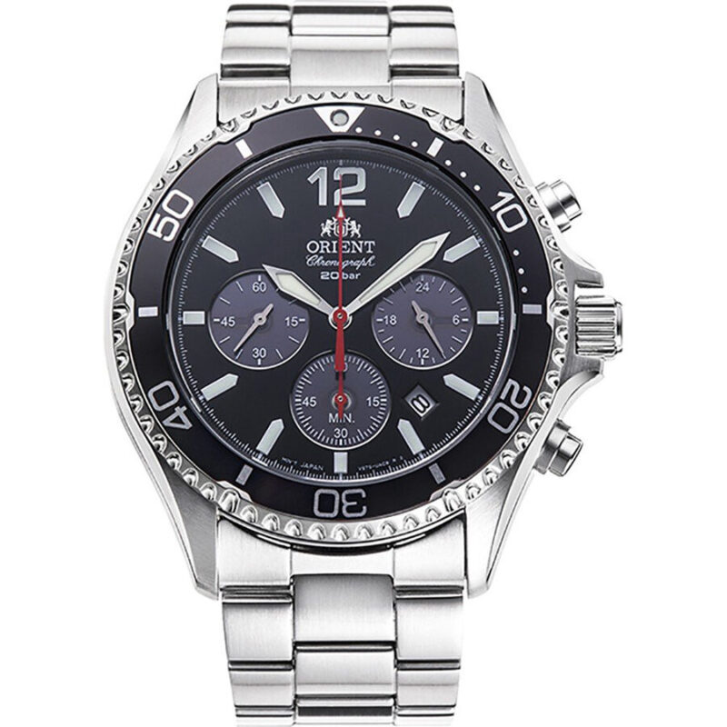 Orient Chronograph Stainless Steel Black Dial Solar Diver's RA-TX0202B10B 200M Men's Watch