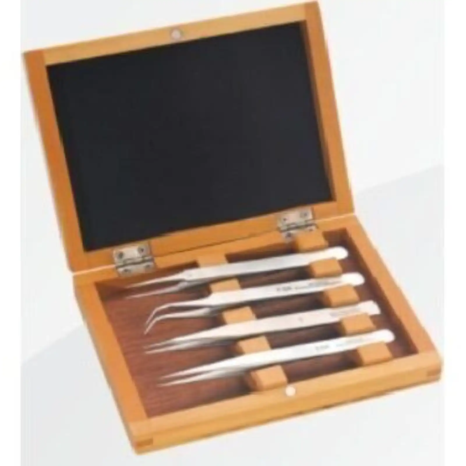 Kit 4 Pinzette Da Orologiaio Con Scatola In Legno/ 4 Watchmaker Tweezers
