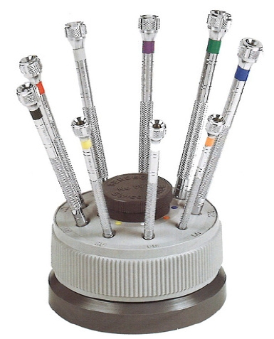 Kit 9 screwdrivers on a rotating base (s2096) Watch Repair Tools and lubes