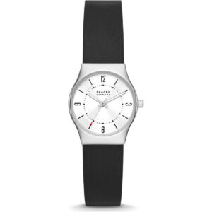Skagen Grenen Lille 26mm Women's Watch – Midnight Blue Leather Strap, Silver-Tone Recycled Steel Case, 3 ATM Water Resistant (SKW3047)