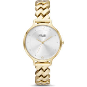 Skagen Anita Limited Edition 36mm Women's Watch – Gold-Tone Recycled Stainless Steel, Silver Sunray Dial & Cobblestone Bracelet (SKW3066)