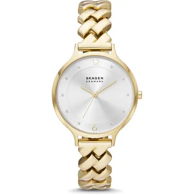 Skagen Anita Limited Edition 36mm Women's Watch – Gold-Tone Recycled Stainless Steel, Silver Sunray Dial & Cobblestone Bracelet (SKW3066)