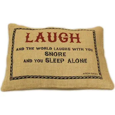 Cuscini Letterari - Copricuscino In Juta Lavata / Juta Washed Pillow Case Laugh - Size 38x25cm (SLEEP-J-02) Unisex FASHION ACCESSORIES
