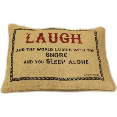 Cuscini Letterari - Copricuscino In Juta Lavata / Juta Washed Pillow Case Laugh - Size 38x25cm (SLEEP-J-02) Unisex FASHION ACCESSORIES
