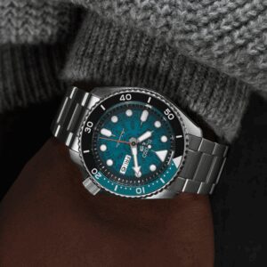 Seiko 5 Sports SKX Style Stainless Steel Transparent Teal Dial Automatic SRPJ45K1 100M Men’s Watch - SRPJ45K1