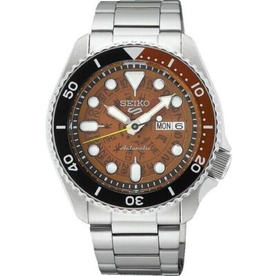 Seiko 5 Sports SKX Style Stainless Steel Transparent Orange Dial Automatic SRPJ47K1 100M Men's Watch