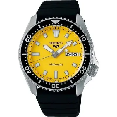 Seiko 5 Sports SKX Redux Silicone Strap Yellow Dial Automatic SRPL87K1 100M Men's Watch