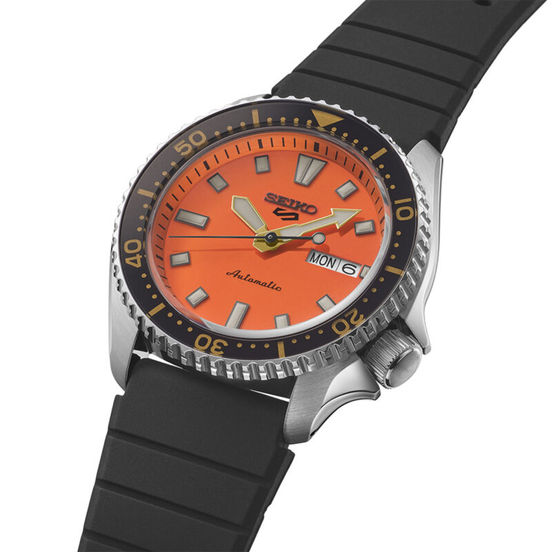 Seiko 5 Sports SKX Redux Silicone Strap Orange Dial Automatic SRPL89K1 100M Men’s Watch - SRPL89K1