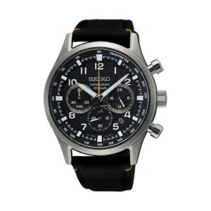 Seiko Discover More Sport Chronograph Nylon Strap Black Dial Quartz SSB449P1 100M Men's Watch