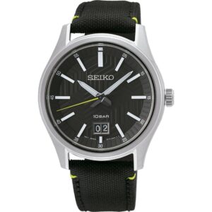 Seiko Big Date Nylon Strap Black Dial Quartz SUR517P1 100M Men's Watch