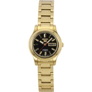 Seiko 5 Classic Gold Tone Stainless Steel Black Dial 21 Jewels Automatic SYMD96K1 Women's Watch