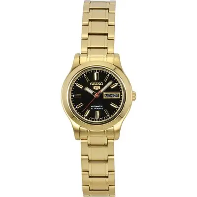 Seiko 5 Classic Gold Tone Stainless Steel Black Dial 21 Jewels Automatic SYMD96K1 Women's Watch