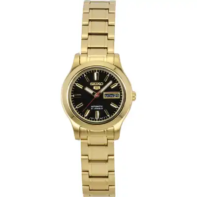 Seiko 5 Classic Gold Tone Stainless Steel Black Dial 21 Jewels Automatic SYMD96K1 Women's Watch