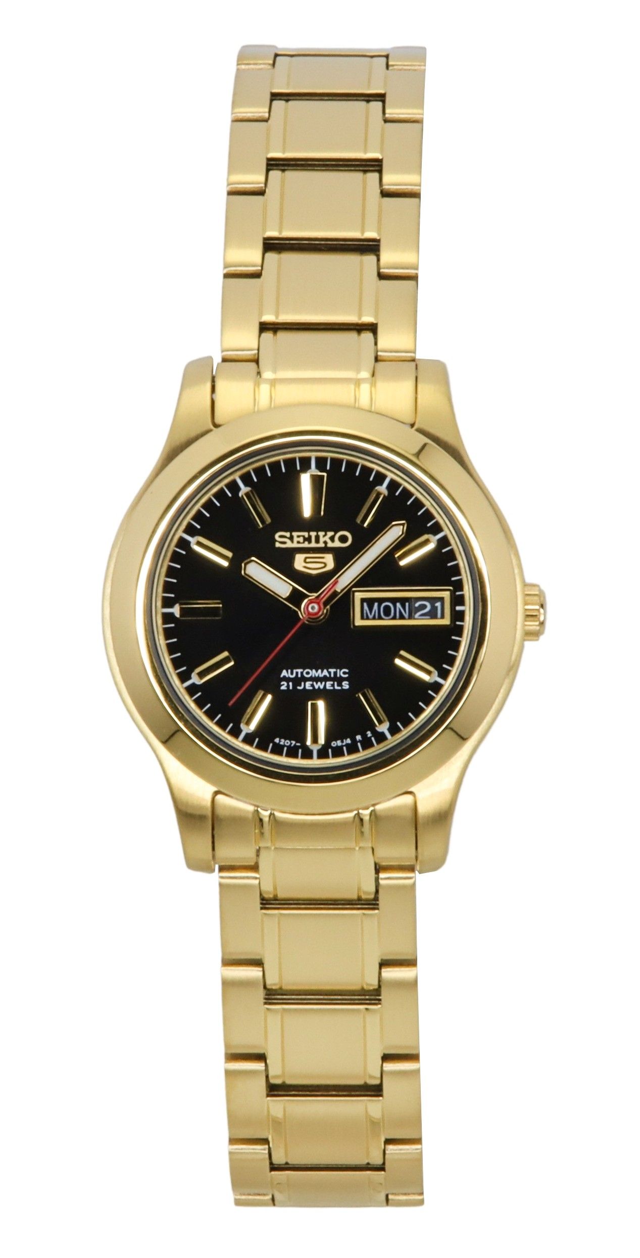 Seiko 5 Classic Gold Tone Stainless Steel Black Dial 21 Jewels Automatic SYMD96K1 Women's Watch