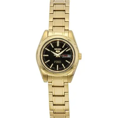 Seiko 5 Gold Tone Stainless Steel Black Dial 21 Jewels Automatic SYMK22K1 Women's Watch